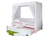 Massivholz Kiefer Himmelbett Marianne inkl. Tüll-Set Weiß Rosa