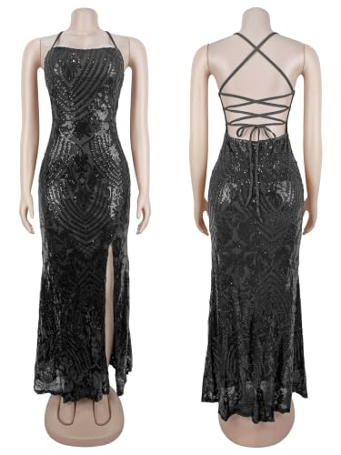 Image of Women's Sequin Prom Dress Evening Gowns for Formal Events | Elegant Sparkly Rhinestone Long Maxi Dresses for Formal Party,Gala,Wedding Guest,Fully Lined,Stretchy,Side Slit
