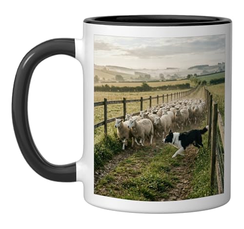 Taza de cerámica con diseño Border Collie campo 11 oz
