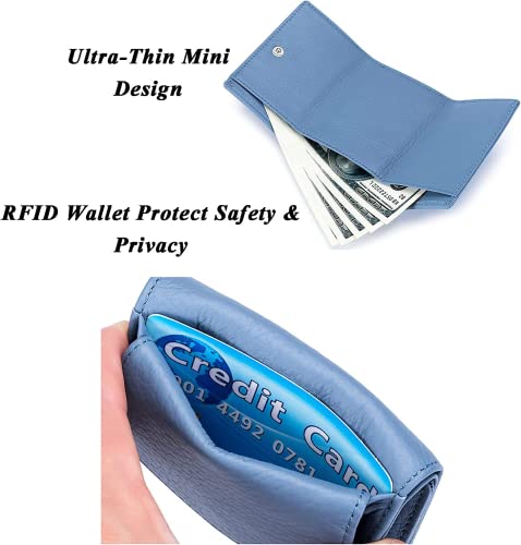 Card Fraud Folding Mini Wallet Genuine Leather RFID Blocking Card Holder Pocket Wallet Fashion Wallets for Men Women Navy Blue One Size(Purple)3