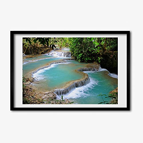 Affiche peinture forêt cascade avec cadre en bois moderne Tulup 60x40cm