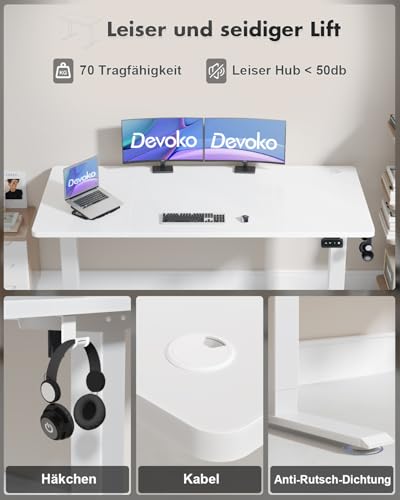 Devoko Elektrisch Höhenverstellbarer Schreibtisch 160 x 70cm,Weiß – Ansicht 4