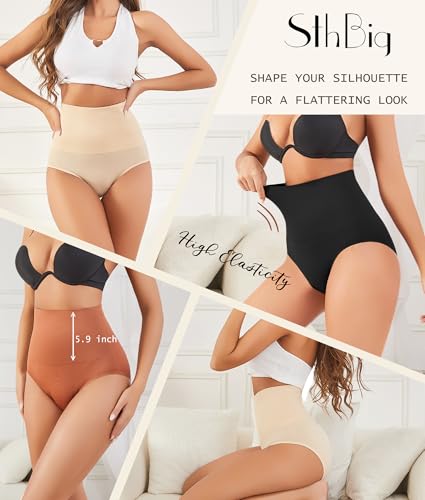 Women's High Waisted Tummy Control Underwear Panties Compression Slimming Seamless Briefs Shapewear 4 Pack4