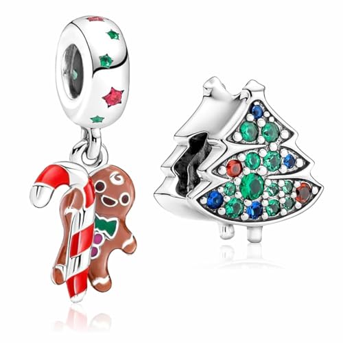 MSPOVOF Gingerbread man & Christmas tree Charms S925 Sterling Silver Bead for Bracelets and Necklaces for Christmas Birthday Women Jewelry Present