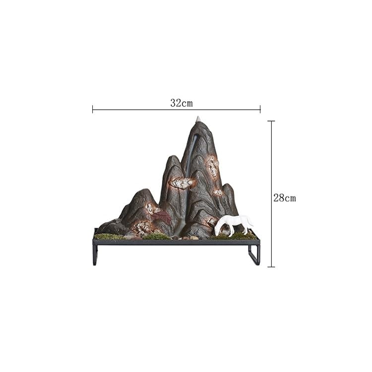Quemador de Incienso Porta Conos, Quemador de Incienso reflujo Metal cerámico Agua Que Fluye montaña 32x14,8x28cm