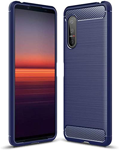 Shron Sony Xperia 5 II ケース Xperia5 II SOG02 SO-52A スマホケース 炭素繊維カバー TPU シリコン ケース 保護バンパー 弾力性付き (濃い青)