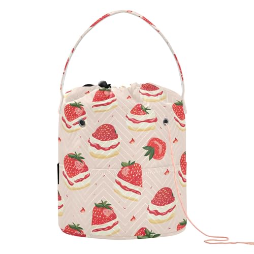 Yarn Storage Bag Small Crochet Bag Knitting Bag Organizer Strawberry Cake Yarn Bags for Crocheting Basket