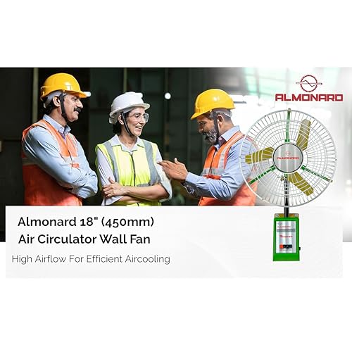 Image of Almonard 450mm Heavy Duty Industrial Wall Mount Fan | High Speed Air Circulator | 1440 RPM | Full Copper Winding Motor | Double Ball Bearing | Aluminium Metal Blade | for Factory & Warehouse (Green)
