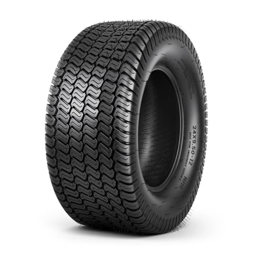 TRIPOWER 24x9.50-12 Lawn Mower Tire 1 Pack Single Replacement Tire 4PR Tubeless Turf Tire for Riding Mowers and Garden Tractors Tire Only Rim Not Included