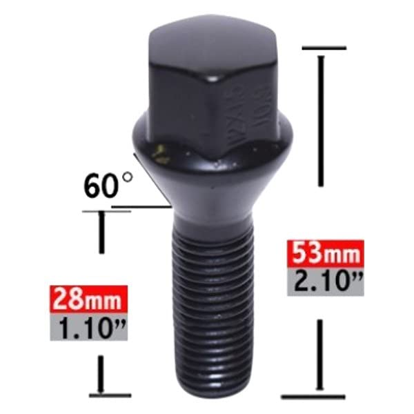 Image of Wheel Accessories Parts 20 Pcs Lug Bolt Set M14 x 1.25 Thread Acorn Seat Lug Bolts Black Finish 28mm Shank Length 17mm Hex fits BMW 3, 4, 5, 7, 8 Series, M2, M4, M5, M8, X5, X6, X7