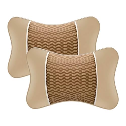 2 Piezas Almohada Cervical Auto para Crossroad 2009 - Cojín Elástico Hebilla para Reposacabezas Cuero PU Transpirable Soporte Cuello,Beige