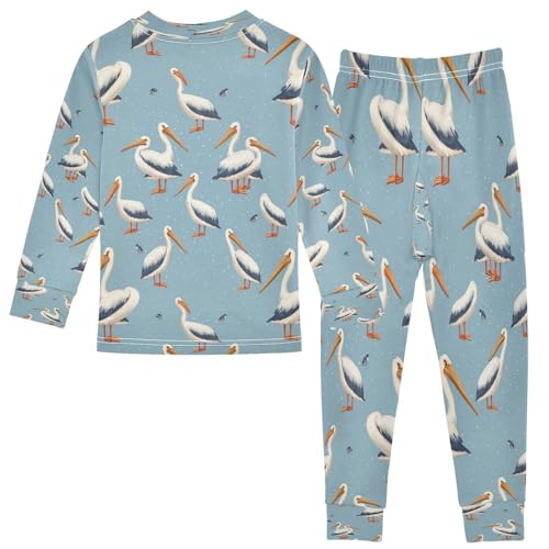Pajama Sets Long Sleeve White Pelican Pattern Soft Comfy Sleepwear 2 Piece PJS 3-8T3