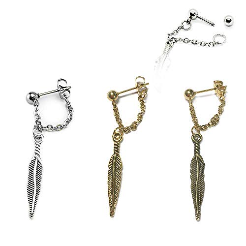 16g 20g Feather conch chain earring, conch hoop earring, helix earring, ear cartilage chain dangle earring jewelry, 304 Stainless Steel, Sold individually