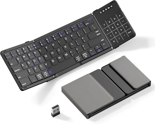 Image of Tobo Foldable Bluetooth Keyboard with Touchpad & Number Pad, Tri-Fold, 3 Bluetooth+2.4GHz, iOS Android Windows macOS, 90 Days Standby, Type-C Rechargeable (TD-BK77T)
