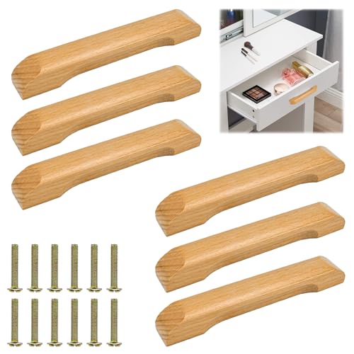 EUIEUT 6PCS Poignées de Placard en Bois - poigner pour Meuble, Tiroir, Cuisine