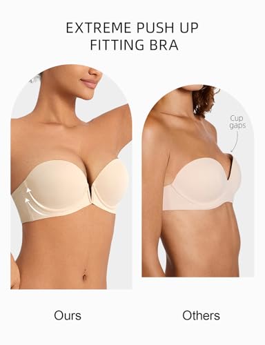 Strapless Push Up Bras for Women Deep Plunge Thick Padded Add 1 Cup Underwire Bra2