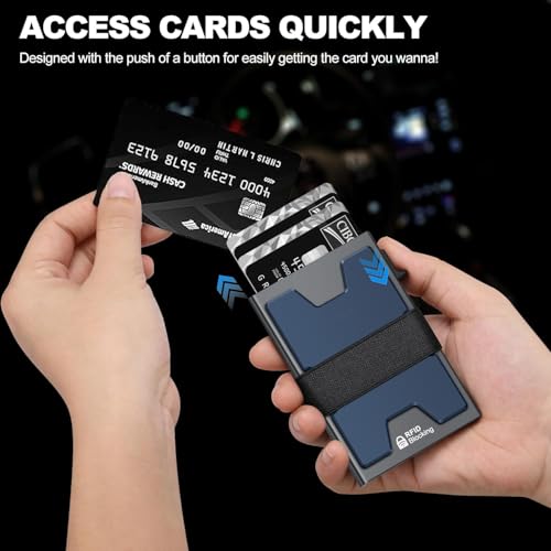 Image of SEMORID Slim Aluminum Card Holder Wallet for Men, Durable Expandable Backplate, RFID Blocking Minimalist Metal Pop Up Wallet, Holds 12+ Cards Plus Cash