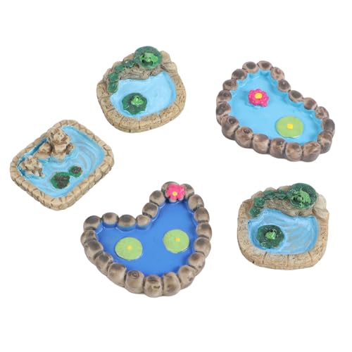 NULYLU 5 Piezas de Mini Piscina Decoración de Micropaisajes de Resina para Jardín y Estanques Accesorios de Decoración Realistas en Colores Naturales para Ambientes al Aire Libre