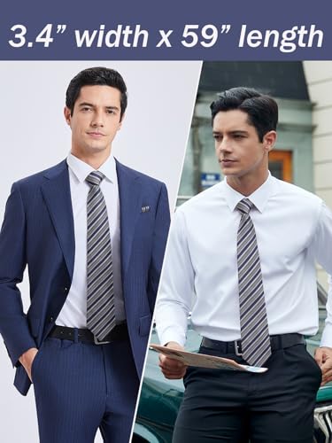 Enlision Mens Ties Stripe Tie and Pocket Square Set Classic Formal Woven Neckties Handkerchief Cufflinks Wedding - Image 3