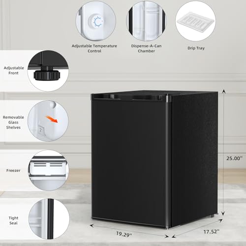 Image of Antarctic Star 2.6 Cu.Ft.Compact Refrigerator with Freezer, Mini Fridge Single Door with Adjustable Thermostat,Removable Glass Shelves for Apartment,Dorm,Office,Kitchen,BLACK