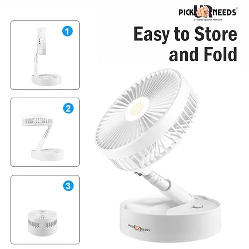 Image of Pick Ur Needs Rechargeable Foldable Small Standing Electric Mini Fan With 3 Mode & LED Light For Home, Bedroom, Office (White)