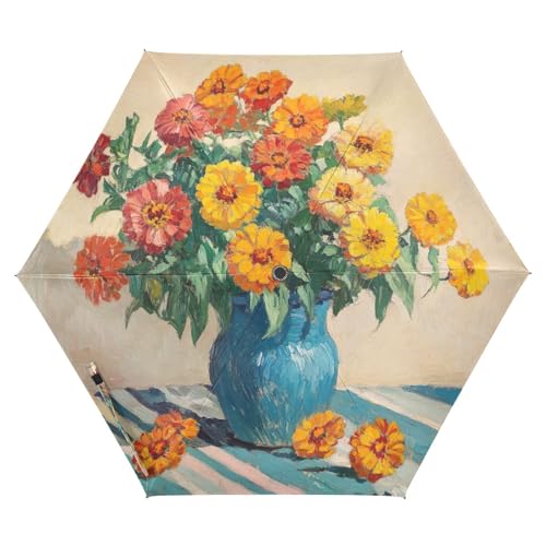 Parapluie de voyage bleu vintage et résistant - Modèle Zinnia Marigold
