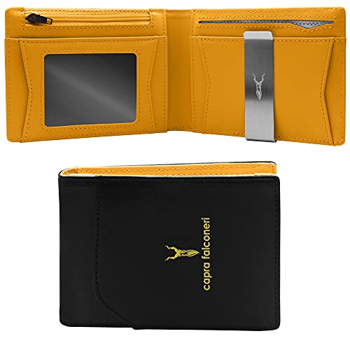 Portefeuille blocage RFID homme avec pince à billets et poche monnaie en cuir véritable fin