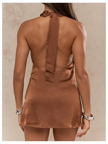 Image of SOLY HUX Women's Satin Halter Mini Cocktail Party Dress | Tie Backless, Criss Cross