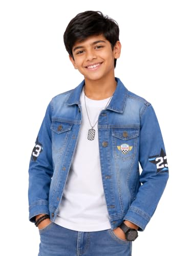 Image of KiddoPanti Boys Denim Jacket | Cotton Poly Blend with Spandex | Washed Denim, Full Sleeve | Button Closure & Front Flap Pockets | Collared Neck