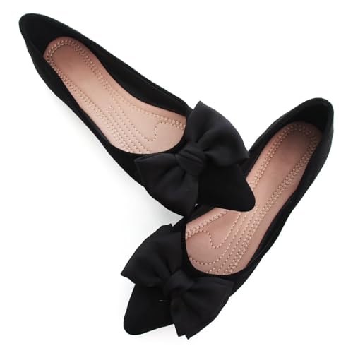 Image of SAILING LU Women's Pointed Toe Ballet Flats Bow Satin Dress Shoes for Women Dressy Comfortable Slip-On Loafers Ballerina Walking Flats