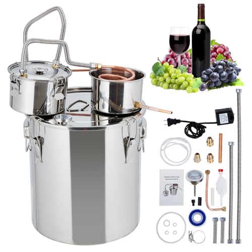 Alcohol Still 13.2 gal/50 L Alcohol Distiller Stainless Steel Distillery Kit for Alcohol With Copper Tube Water Pump Build-in Thermometer, Home Brewing Kit for DIY Whisky Wine Brandy Making 