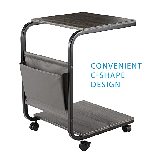 Seville Classics Rolling End Table For Living Room Sofa, Bedroom, Tv Tray Coffee With Side Pocket Storage And Mdf Wood Nightstand, (19"), Rustic Ashwood #TOP5