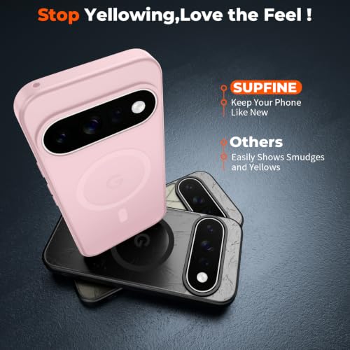 Image of SUPFINE Magnetic for Google Pixel 11 Pro Case - Pink | With Screen Protector,Translucent Matte,Built-in Magnets,Military Grade Drop Protection,Shockproof Phone Cover