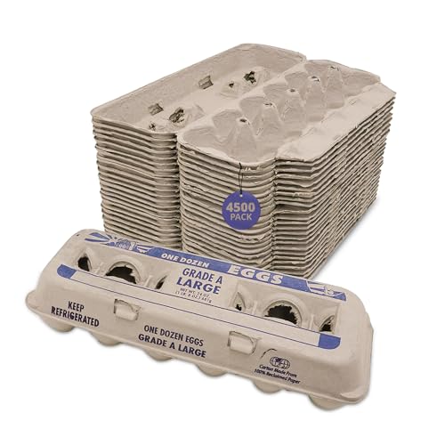 Stromberg's Grade A Large Printed Egg Cartons, Biodegradable and Eco-Friendly, Made From Recycled Materials, With Educational Prints for Safe Handling Instructions and Nutrition Facts, 4,500 Pack