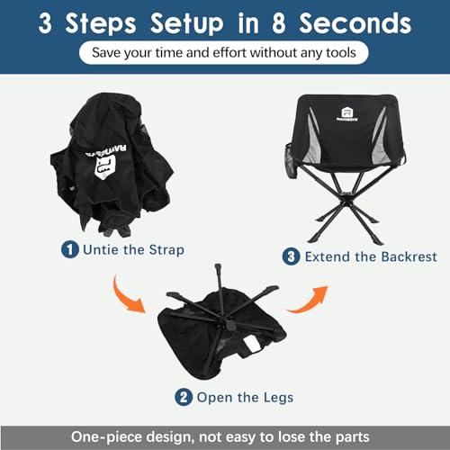 Image of Raynesys Portable Camping Chair 2 Pack, 8 Seconds Quick Setup Folding Camping Chair, Flexible 360 Rotation, 3.8Lb Lightweight Travel Chairs for Easy Carry to Hiking, Sporting, Travel, Beach