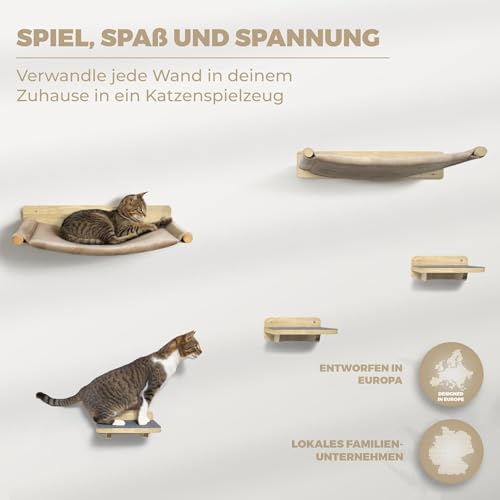 WOOWOOD® Kletterwand Katzen 5-teilig, 2 Hängematten & 3 Treppen, Naturholz – Ansicht 5