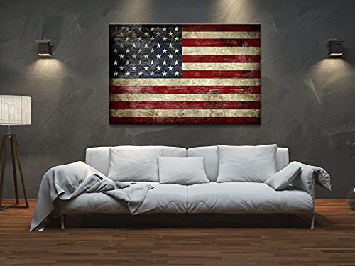 Image of Pyradecor Large Old Vintage American Flag Canvas Prints Wall Art Pictures Paintings for Living Room Office Home Decorations Modern Abstract Landscape Artwork 24 inch x 36 inch