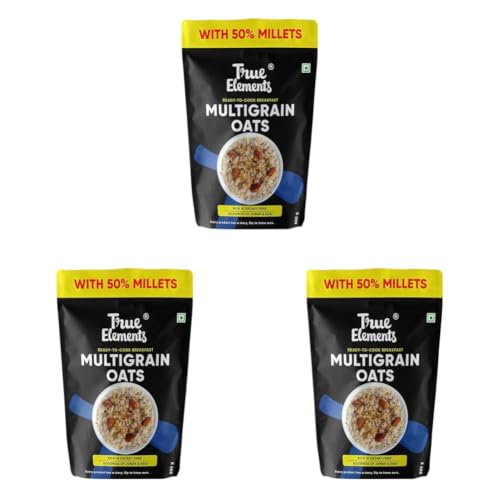 Image of True Elements Multigrain Oats 500g - Jowar and Ragi | Oatmeal | Oats for Weight Loss | Millet Rich Breakfast | Healthy Breakfast | Rich in Fibre and Protein (Pack of 3)