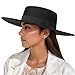 Women Fashion Felt Church Hats Classic British Style 9.5CM Wide Brim Top Fedora Hat Wedding Dress Up Jazz Cap (US, Alpha, Medium, Black-Flat Top)