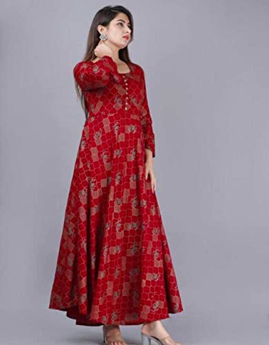Image of Women's Rayon Jaal Printed Anarkali Kurta (Maroon)