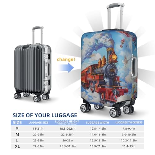 Cartoon Train Hot Air Balloon Print Luggage Cover For Suitcase,Washable Elastic Travel Suitcase Protector With Zipper Closure And Bottom Buckle – Fits 18-32" Luggage-X-Large4