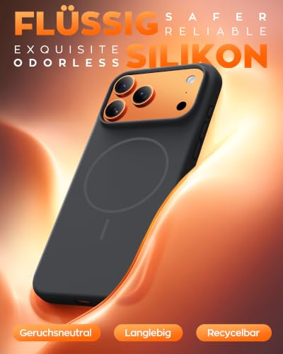 TOCOL für iPhone 17 Pro Hülle, Flüssig Silikon Magnethülle, Schwarz – Ansicht 4