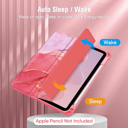 Fintie iPad 第11世代 (A16、2025) / 第10世代 (2022) ケース 11/10.9インチ 透明バックカバー Apple Pencil 収納可能 三つ折スタンド スリープ機能 軽量 薄型 傷つけ防止 PU合成レザー TPU(柄 X マーブルピンク)