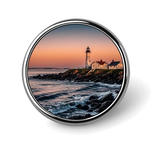 Portland River Lighthouse Sunrise Round Badge Brooch Fashion Funny Brooch