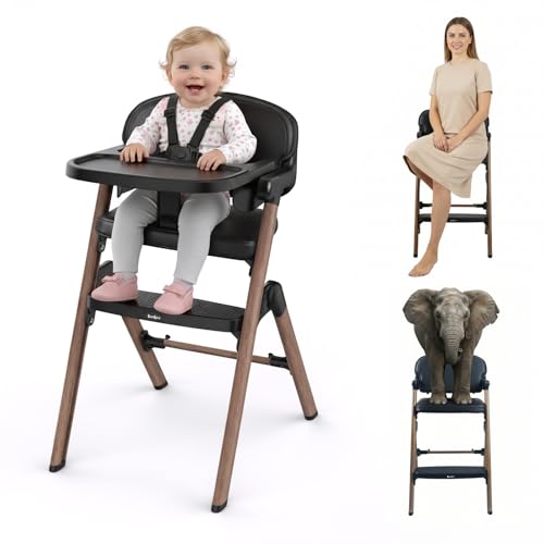 Babilous High Chair Foldable High Chairs for Babies and Toddlers Ultra Safe for Infant or Adults Up to 150 Lbs Easy Clean Removable Tray/Adjustable Footrest for Baby Feeding HighChair Black