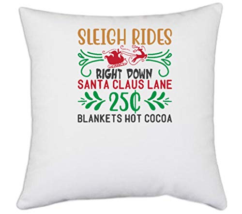 UDNAG White Polyester 'Christmas | Sleigh Rides Right Down Santa Claus Lane' Pillow Cover [16 Inch X 16 Inch]