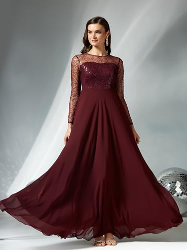 Image of Miss Chase Women's Long Sleeve Sequin Maxi Dress