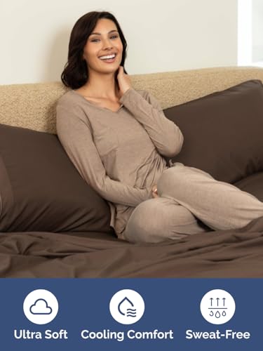 Image of Extra Deep King Fitted Sheet - Single Fitted Sheet Only - Brown | Easily Fits 18 inch to 24 inch Mattress, Soft, Wrinkle Free, Breathable & Comfy, Extra Deep Pockets Hotel Luxury Fitted Sheet