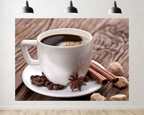 Trykid 5x3ft Warm Black Coffee Cup Backdrop Coffee Photography Aromatic Morning Drink Background Tapestry Cafe Themed Party Decoration Photo Studio Prop Fabric