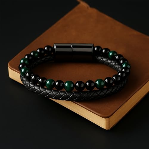 Pulsera trenzada para hombre en cuero y acero inoxidable miniatura 2